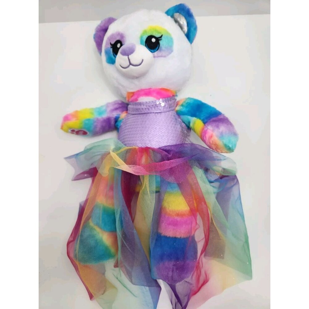 Build A Bear BAB Rainbow‎ Friends Panda Plush 16" Purple Rainbow Sequins Dress